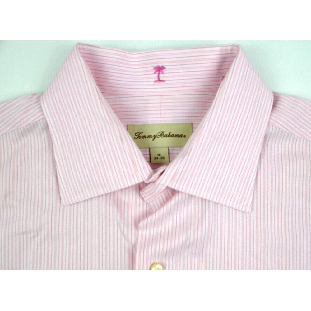 Tommy Bahama Dress Shirt Men's 16 34 - 35 Long Sleeve Button Front Pink Striped